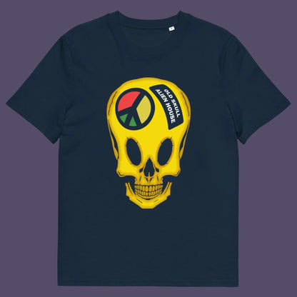 French navy t shirt. A twisted 90's acid house t shirt design. You would be forgiven for having a fuzzy memory of the 90's if you were involved in the rave scene. An old skool acid house design for people who think outside the box and love aliens. Made from 100% organic ring-spun cotton, this funny 90's acid house t shirt is unisex, high-quality, super comfy, and best of all, eco-friendly.