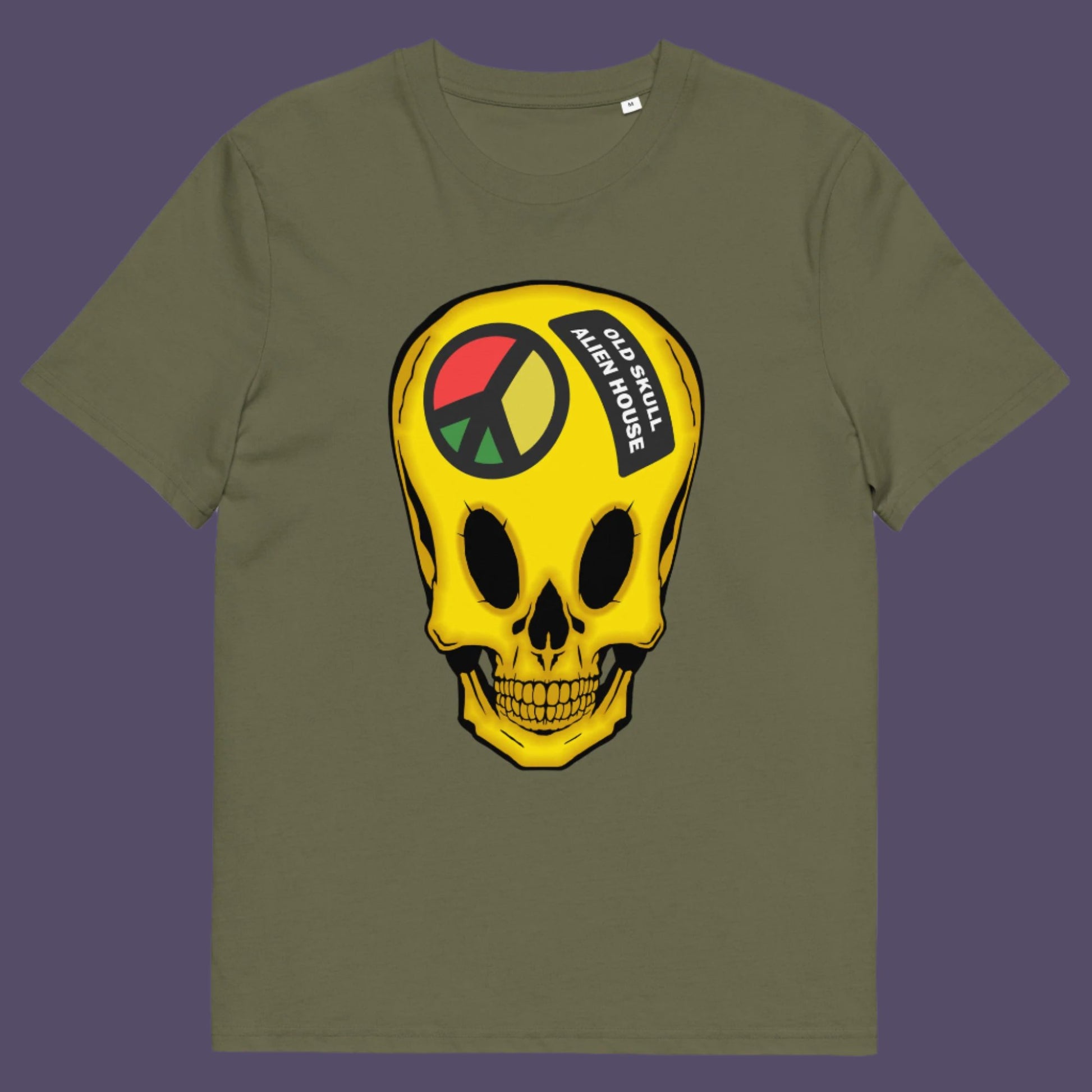 Khaki t shirt. A twisted 90's acid house t shirt design. You would be forgiven for having a fuzzy memory of the 90's if you were involved in the rave scene. An old skool acid house design for people who think outside the box and love aliens. Made from 100% organic ring-spun cotton, this funny 90's acid house t shirt is unisex, high-quality, super comfy, and best of all, eco-friendly.