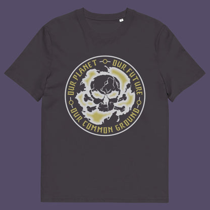 Anthracite t-shirt. A save the planet t shirt for nature lovers who have environmental concern. Planet welfare should be something we can all agree on. Made from 100% organic ring-spun cotton, this save the Earth t shirt is unisex, high-quality, super comfy, and best of all, eco-friendly. Grey design.