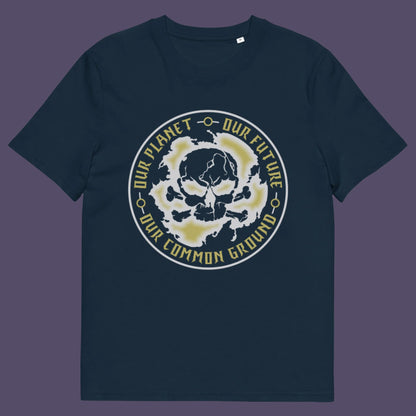 French navy t-shirt. A save the planet t shirt for nature lovers who have environmental concern. Planet welfare should be something we can all agree on. Made from 100% organic ring-spun cotton, this save the Earth t shirt is unisex, high-quality, super comfy, and best of all, eco-friendly. Grey design.