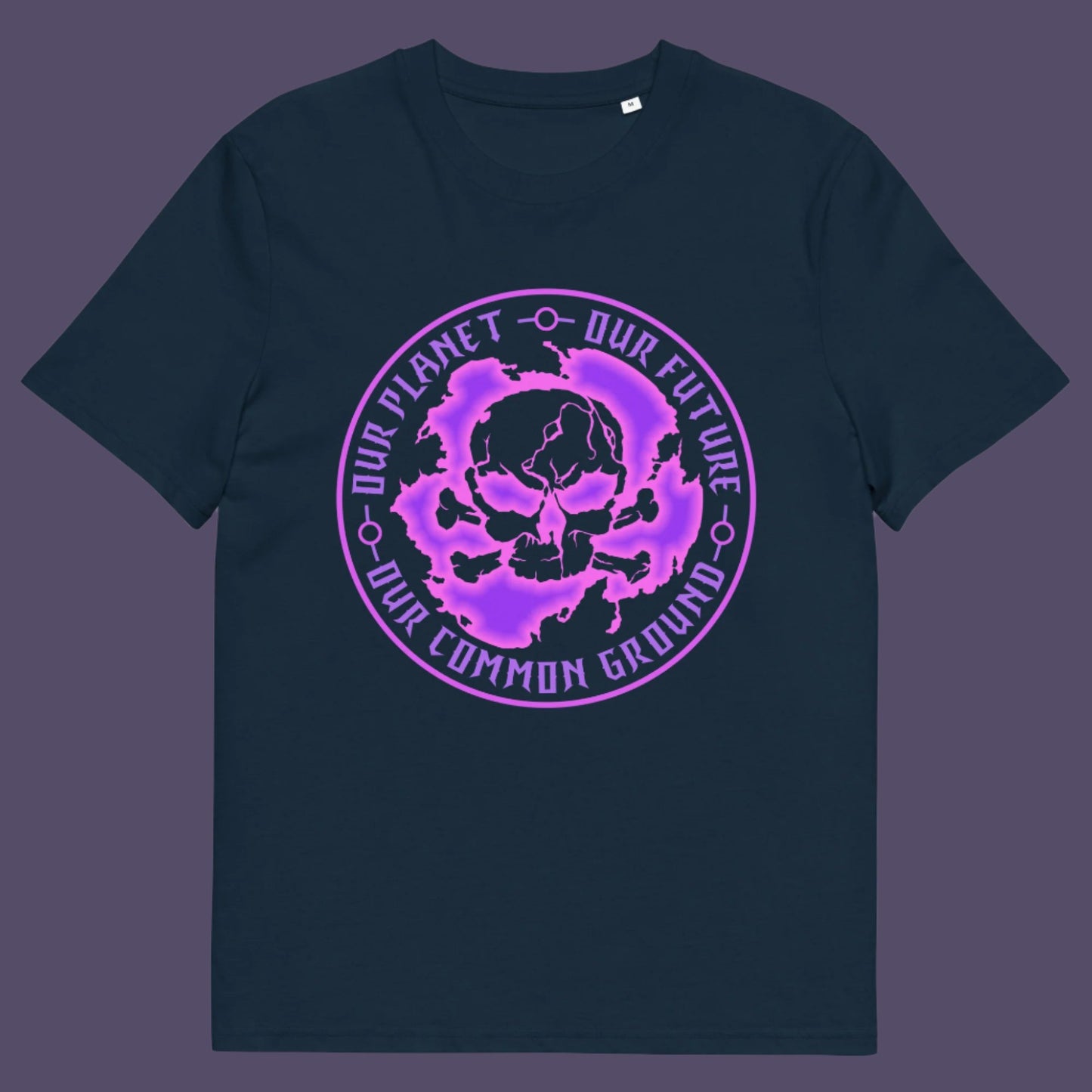 French navy t-shirt. A save the planet t shirt for nature lovers who have environmental concern. Planet welfare should be something we can all agree on. Made from 100% organic ring-spun cotton, this save the Earth t shirt is unisex, high-quality, super comfy, and best of all, eco-friendly. Pink design.