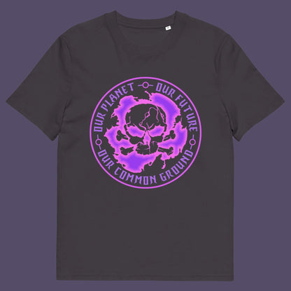 Anthracite t-shirt. A save the planet t shirt for nature lovers who have environmental concern. Planet welfare should be something we can all agree on. Made from 100% organic ring-spun cotton, this save the Earth t shirt is unisex, high-quality, super comfy, and best of all, eco-friendly. Pink design.