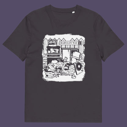 Anthracite t-shirt. A stencil art t-shirt depicting the end of integrity. There doesn't seem to be a place for ethics anymore in this mercenary world of money worship. It's amazing what people throw out these days. This unique street Art design depicts a sign of the times. Made from 100% organic ring-spun cotton, this social awareness t-shirt is unisex, high-quality, super comfy, and best of all, eco-friendly.