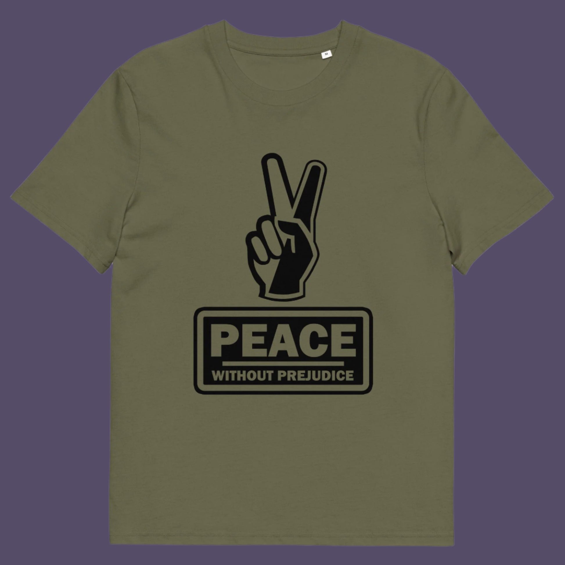 Khaki t-shirt. This anti-prejudice t-shirt highlights how equality is a key component of peace on Earth. For us to live in harmony we need to improve our emotional intelligence and acceptance of differences, especially when it comes to racial issues .Made from 100% organic ring-spun cotton, this anti racism, pro equality t-shirt is unisex, high-quality, super comfy, and best of all, eco-friendly.