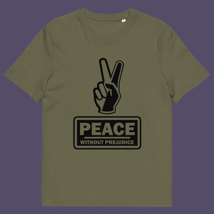 Khaki t-shirt. This anti-prejudice t-shirt highlights how equality is a key component of peace on Earth. For us to live in harmony we need to improve our emotional intelligence and acceptance of differences, especially when it comes to racial issues .Made from 100% organic ring-spun cotton, this anti racism, pro equality t-shirt is unisex, high-quality, super comfy, and best of all, eco-friendly.