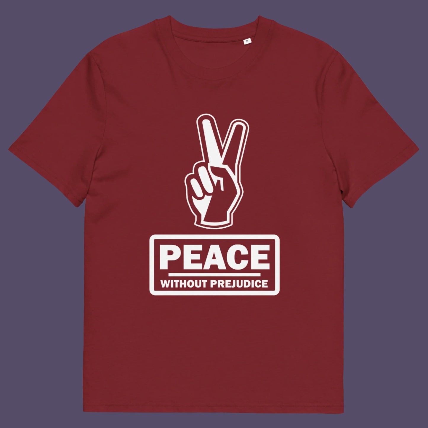 Burgundy t-shirt. This anti-prejudice t-shirt highlights how equality is a key component of peace on Earth. For us to live in harmony we need to improve our emotional intelligence and acceptance of differences, especially when it comes to racial issues .Made from 100% organic ring-spun cotton, this anti racism, pro equality t-shirt is unisex, high-quality, super comfy, and best of all, eco-friendly.
