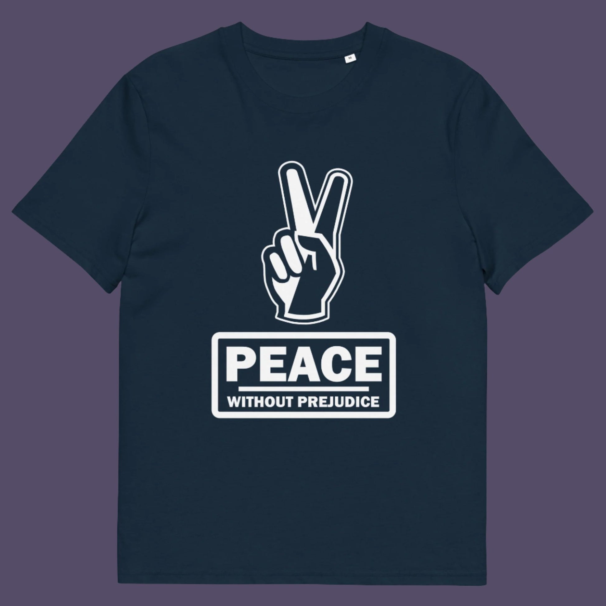 French navy t-shirt. This anti-prejudice t-shirt highlights how equality is a key component of peace on Earth. For us to live in harmony we need to improve our emotional intelligence and acceptance of differences, especially when it comes to racial issues .Made from 100% organic ring-spun cotton, this anti racism, pro equality t-shirt is unisex, high-quality, super comfy, and best of all, eco-friendly.