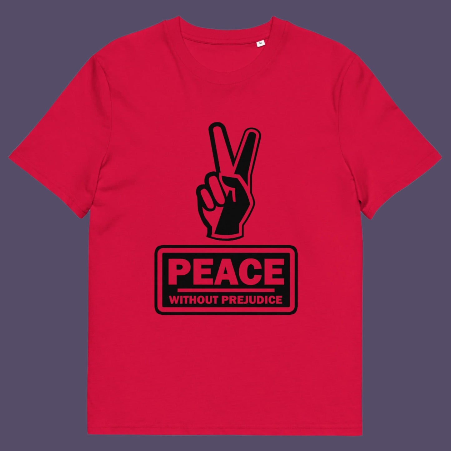 Red t-shirt. This anti-prejudice t-shirt highlights how equality is a key component of peace on Earth. For us to live in harmony we need to improve our emotional intelligence and acceptance of differences, especially when it comes to racial issues .Made from 100% organic ring-spun cotton, this anti racism, pro equality t-shirt is unisex, high-quality, super comfy, and best of all, eco-friendly.
