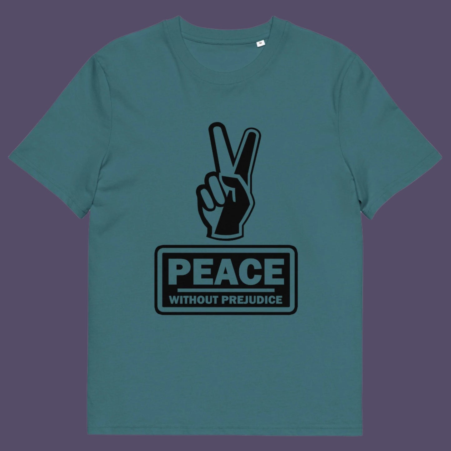 Light blue t-shirt. This anti-prejudice t-shirt highlights how equality is a key component of peace on Earth. For us to live in harmony we need to improve our emotional intelligence and acceptance of differences, especially when it comes to racial issues .Made from 100% organic ring-spun cotton, this anti racism, pro equality t-shirt is unisex, high-quality, super comfy, and best of all, eco-friendly.
