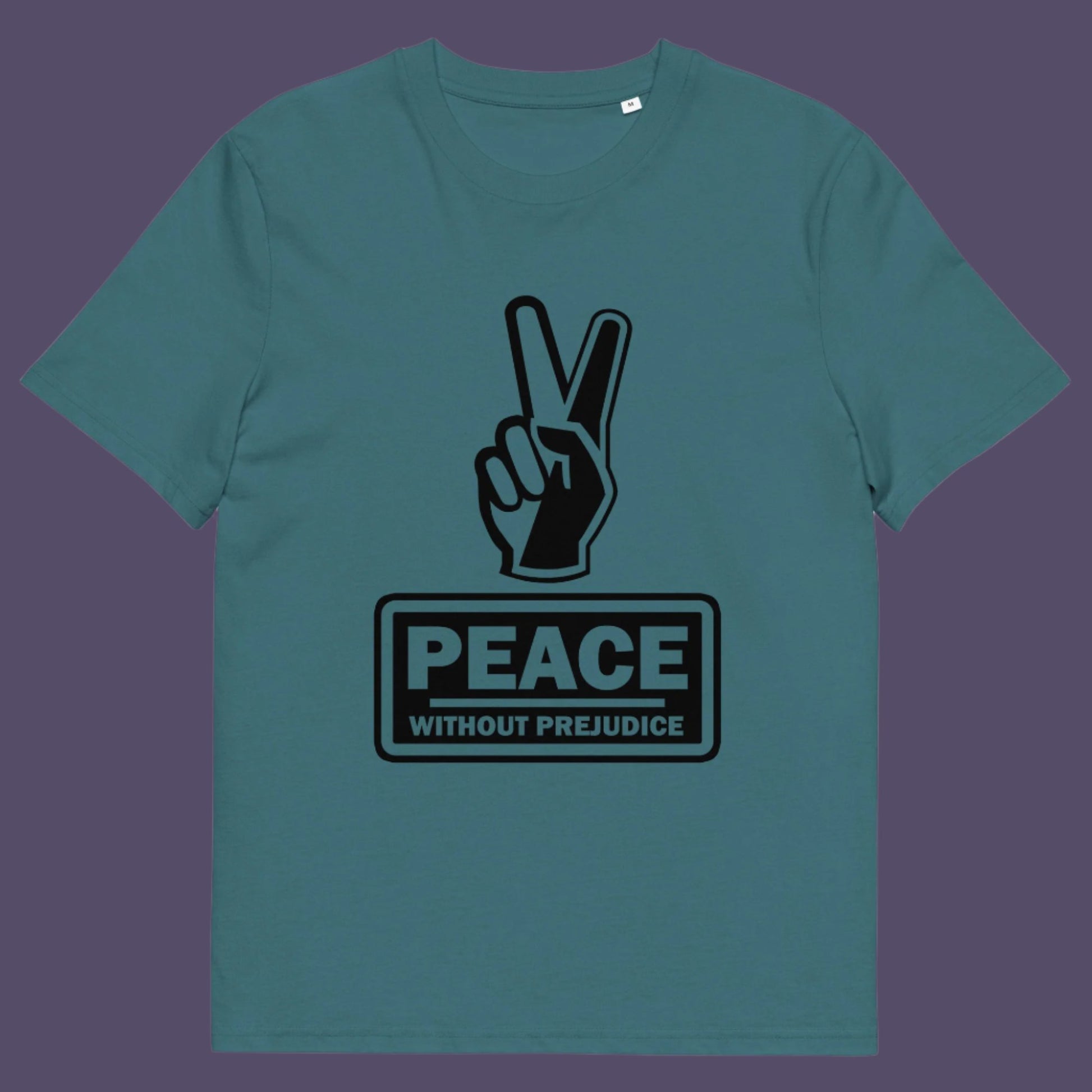 Light blue t-shirt. This anti-prejudice t-shirt highlights how equality is a key component of peace on Earth. For us to live in harmony we need to improve our emotional intelligence and acceptance of differences, especially when it comes to racial issues .Made from 100% organic ring-spun cotton, this anti racism, pro equality t-shirt is unisex, high-quality, super comfy, and best of all, eco-friendly.