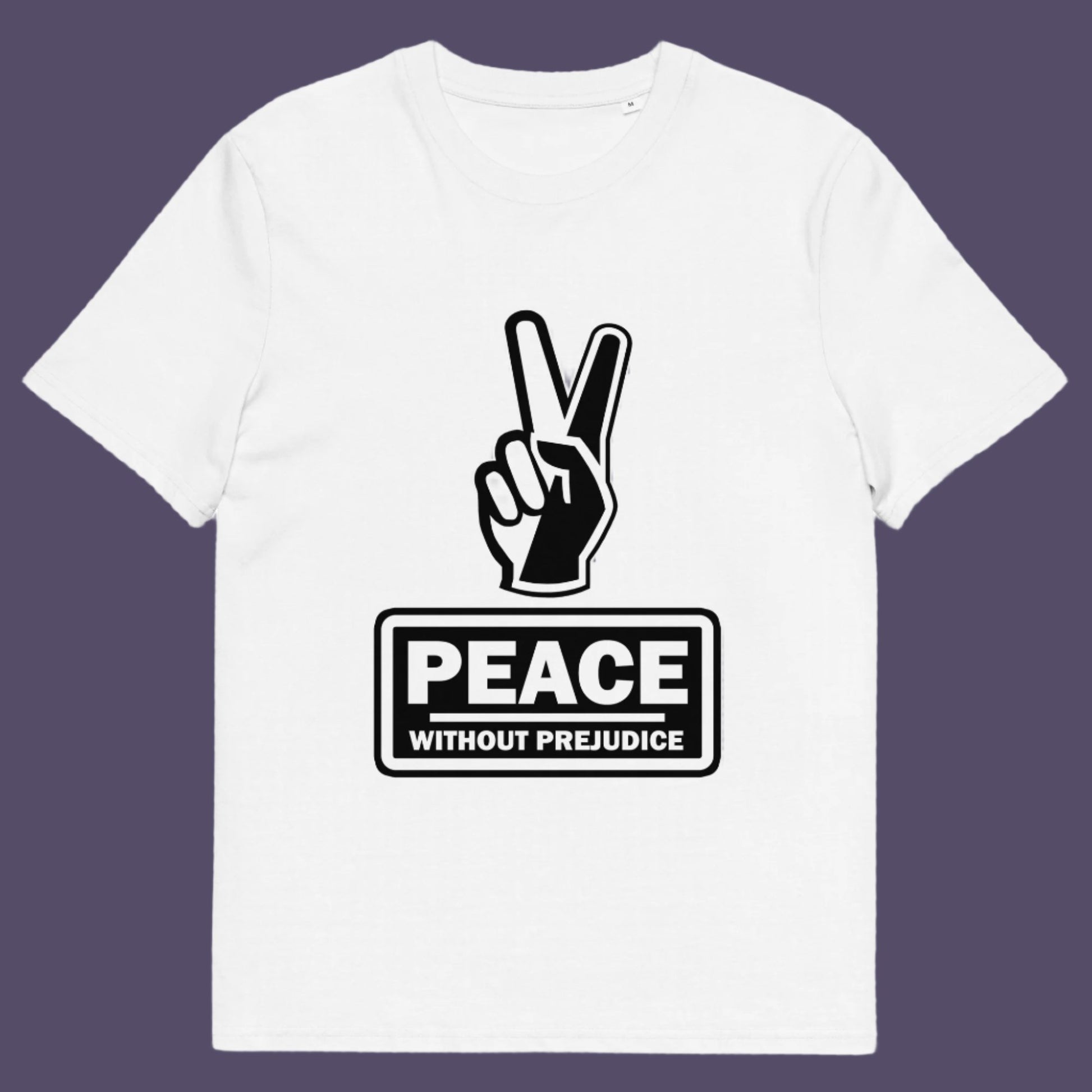 White t-shirt. This anti-prejudice t-shirt highlights how equality is a key component of peace on Earth. For us to live in harmony we need to improve our emotional intelligence and acceptance of differences, especially when it comes to racial issues .Made from 100% organic ring-spun cotton, this anti racism, pro equality t-shirt is unisex, high-quality, super comfy, and best of all, eco-friendly.
