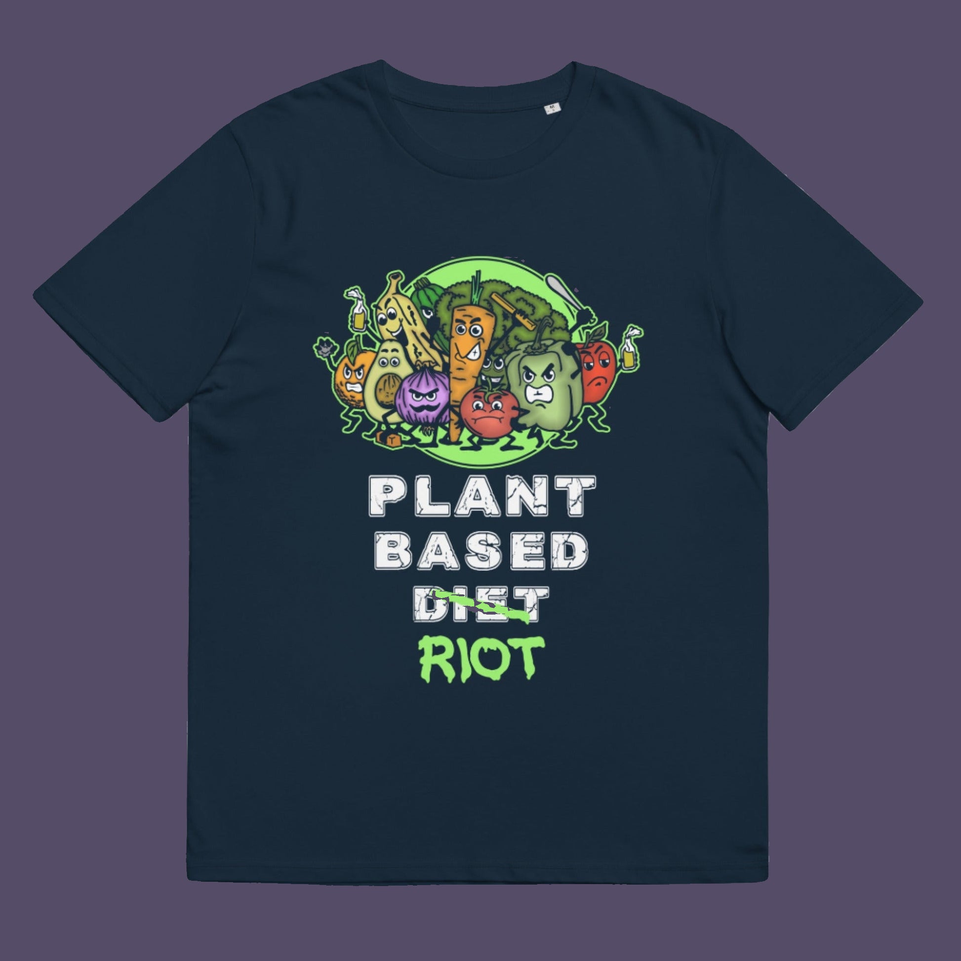French navy t-shirt. A funny plant based vegan t-shirt design to highlight the speed at which people seem to be embracing a plant based diet. Welcome to the revolution ! Made from 100% organic ring-spun cotton, this humorous vegan t-shirt is unisex, high-quality, super comfy, and best of all, eco-friendly.
