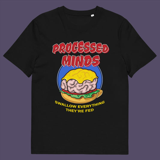 Black t-shirt. This counterculture design represents the amount of influence and mental manipulation in circulation these days. Resist the brainwashing and bring back wild and organic independent thinking. Made from 100% organic ring-spun cotton, this social awareness t-shirt is unisex, high-quality, super comfy, and best of all, eco-friendly.