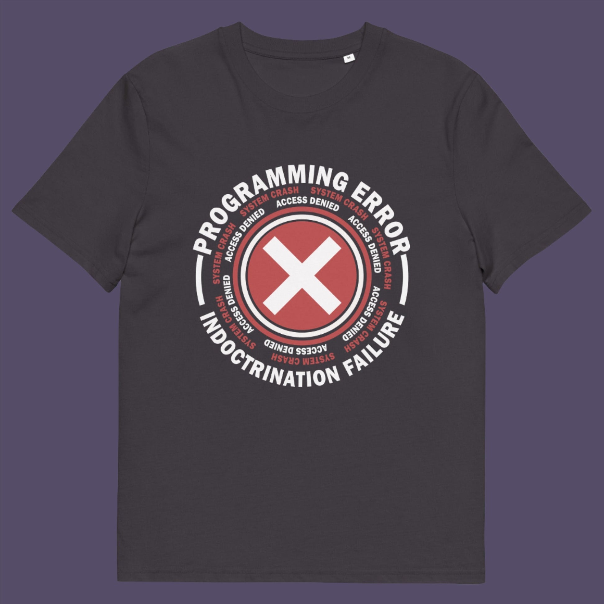 Anthracite t-shirt. A true conspiracy theory t-shirt. If you don't think from the same hive mind as those around you and you missed out on some media brainwashing you'll love this sarcastic and satirical view of indoctrination and human programming. Made from 100% organic ring-spun cotton, this satirical conspiracy theory t-shirt is unisex, high-quality, super comfy, and best of all, eco-friendly.