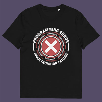 Black t-shirt. A true conspiracy theory t-shirt. If you don't think from the same hive mind as those around you and you missed out on some media brainwashing you'll love this sarcastic and satirical view of indoctrination and human programming. Made from 100% organic ring-spun cotton, this satirical conspiracy theory t-shirt is unisex, high-quality, super comfy, and best of all, eco-friendly.