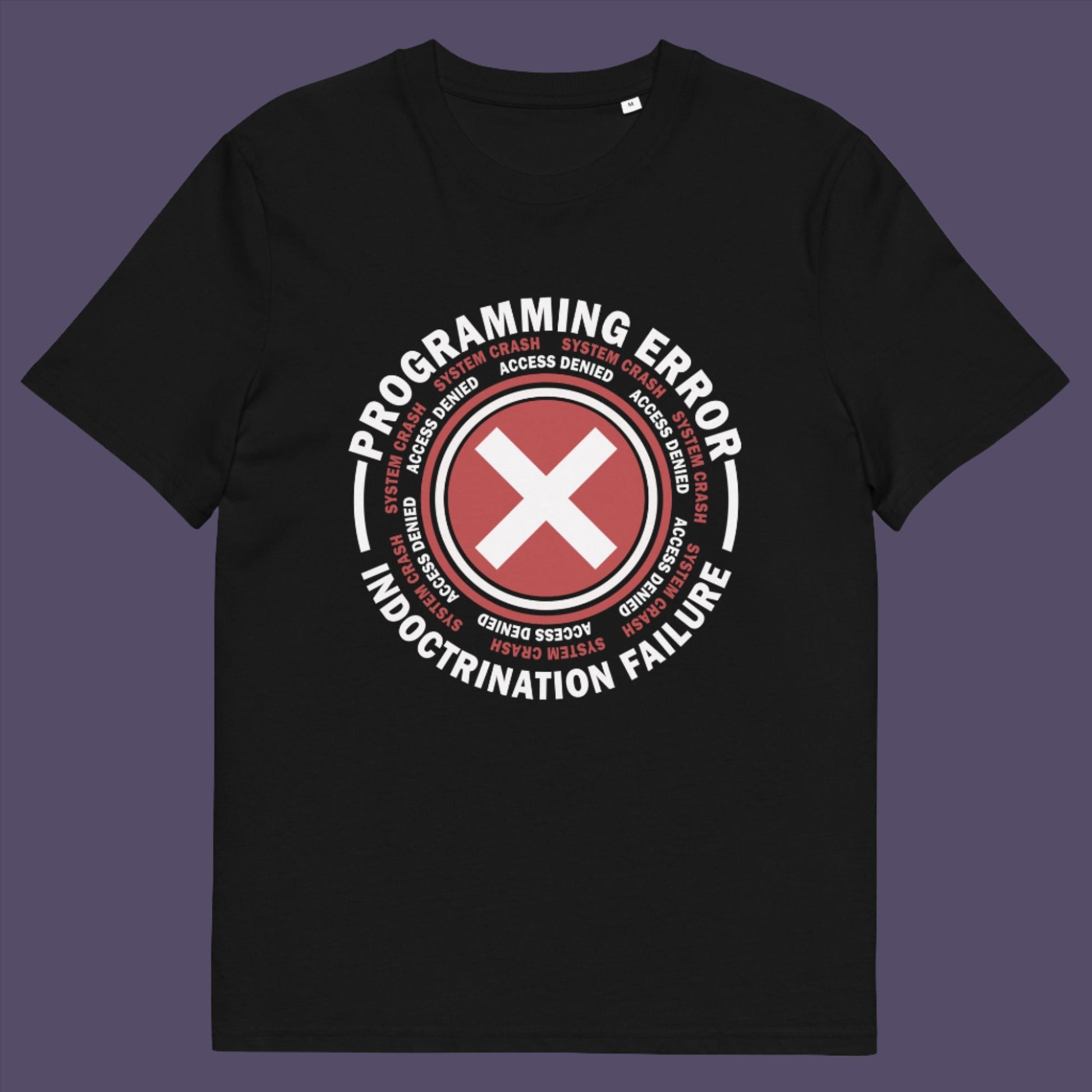 Black t-shirt. A true conspiracy theory t-shirt. If you don't think from the same hive mind as those around you and you missed out on some media brainwashing you'll love this sarcastic and satirical view of indoctrination and human programming. Made from 100% organic ring-spun cotton, this satirical conspiracy theory t-shirt is unisex, high-quality, super comfy, and best of all, eco-friendly.