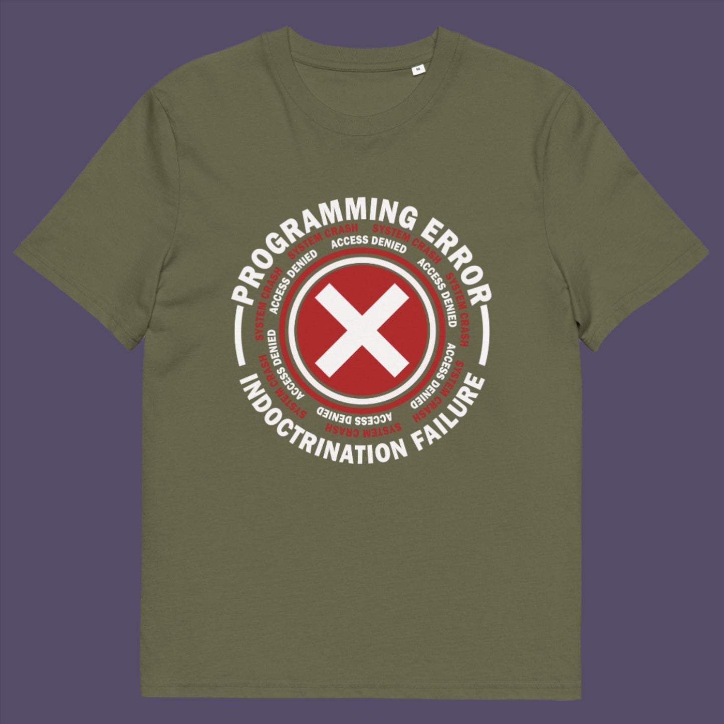 Khaki t-shirt. A true conspiracy theory t-shirt. If you don't think from the same hive mind as those around you and you missed out on some media brainwashing you'll love this sarcastic and satirical view of indoctrination and human programming. Made from 100% organic ring-spun cotton, this satirical conspiracy theory t-shirt is unisex, high-quality, super comfy, and best of all, eco-friendly.