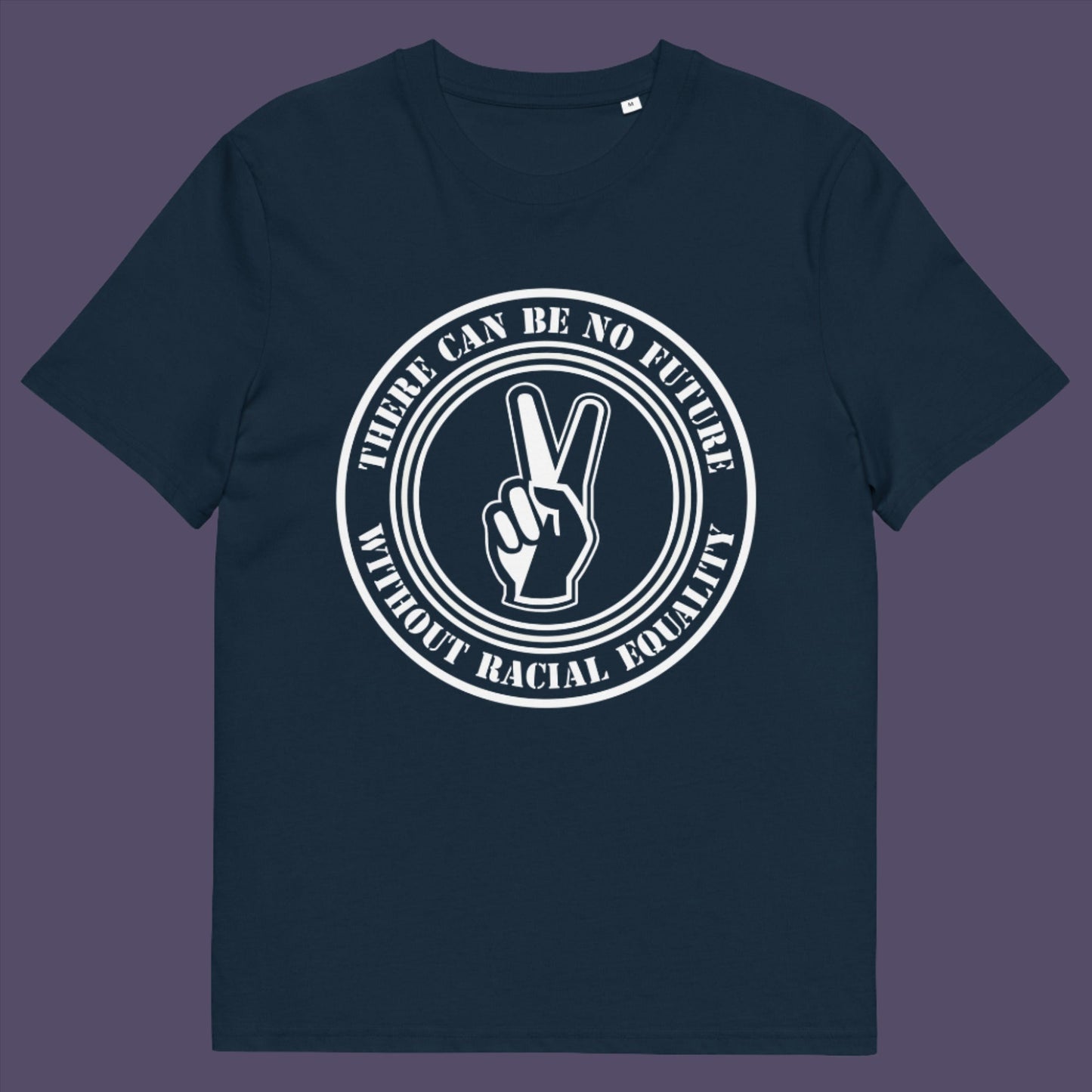 French navy t-shirt. An anti-racism t-shirt denouncing prejudice. Peace without prejudice. There can be no future without racial equality. Made from 100% organic ring-spun cotton, this social awareness anti racism t-shirt is unisex, high-quality, super comfy, and best of all, eco-friendly.