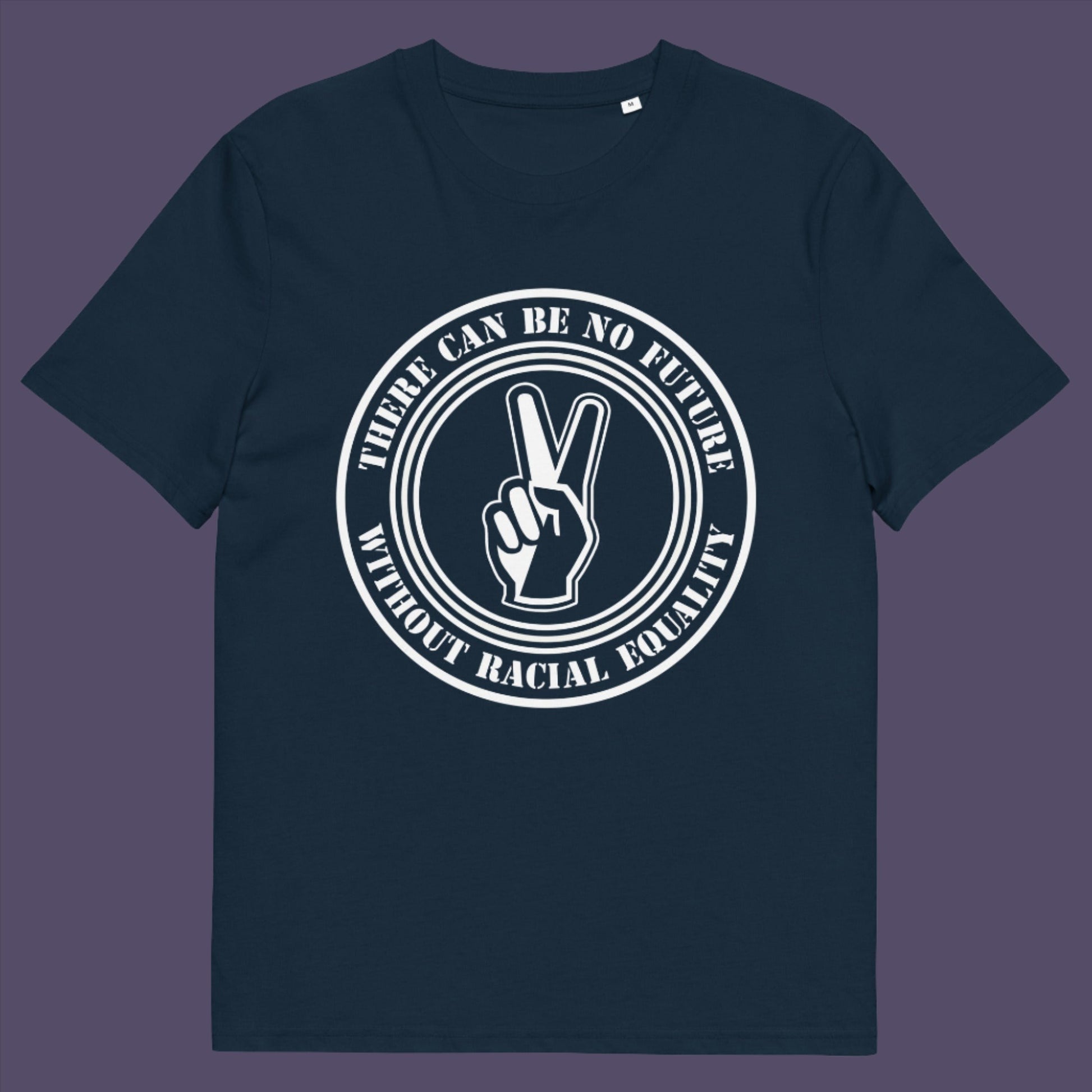 French navy t-shirt. An anti-racism t-shirt denouncing prejudice. Peace without prejudice. There can be no future without racial equality. Made from 100% organic ring-spun cotton, this social awareness anti racism t-shirt is unisex, high-quality, super comfy, and best of all, eco-friendly.