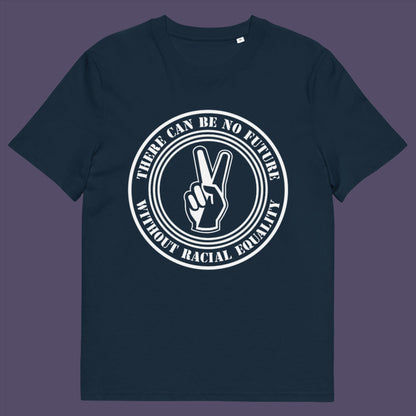 French navy t-shirt. An anti-racism t-shirt denouncing prejudice. Peace without prejudice. There can be no future without racial equality. Made from 100% organic ring-spun cotton, this social awareness anti racism t-shirt is unisex, high-quality, super comfy, and best of all, eco-friendly.