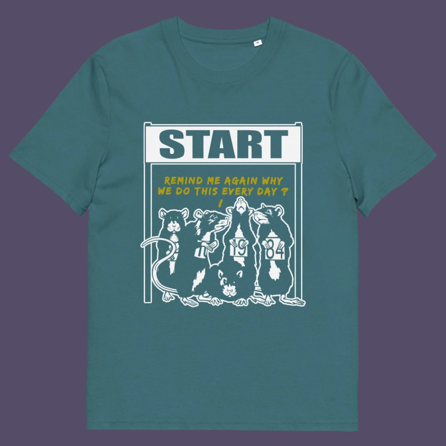 Stargazer t-shirt. This stencil graffiti t shirt represents the monotony of everyday working life. A unique satirical design for those times when life starts to feel a little repetitive, unnecessary, and questionable. Made from 100% organic ring-spun cotton, this urban art t shirt is unisex, high-quality, super comfy, and best of all, eco-friendly.