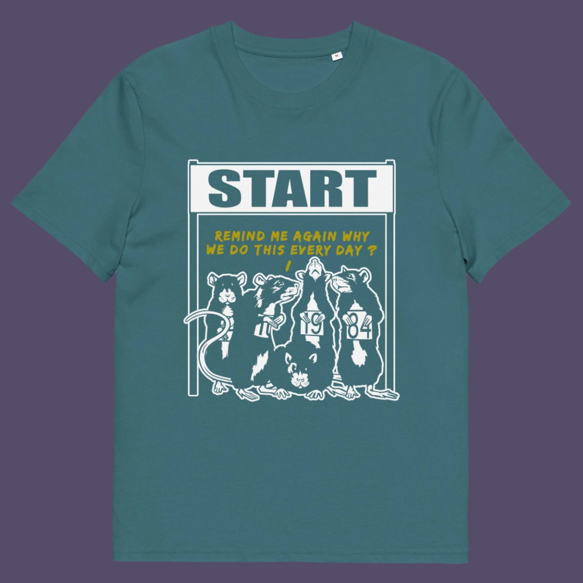 Stargazer t-shirt. This stencil graffiti t shirt represents the monotony of everyday working life. A unique satirical design for those times when life starts to feel a little repetitive, unnecessary, and questionable. Made from 100% organic ring-spun cotton, this urban art t shirt is unisex, high-quality, super comfy, and best of all, eco-friendly.