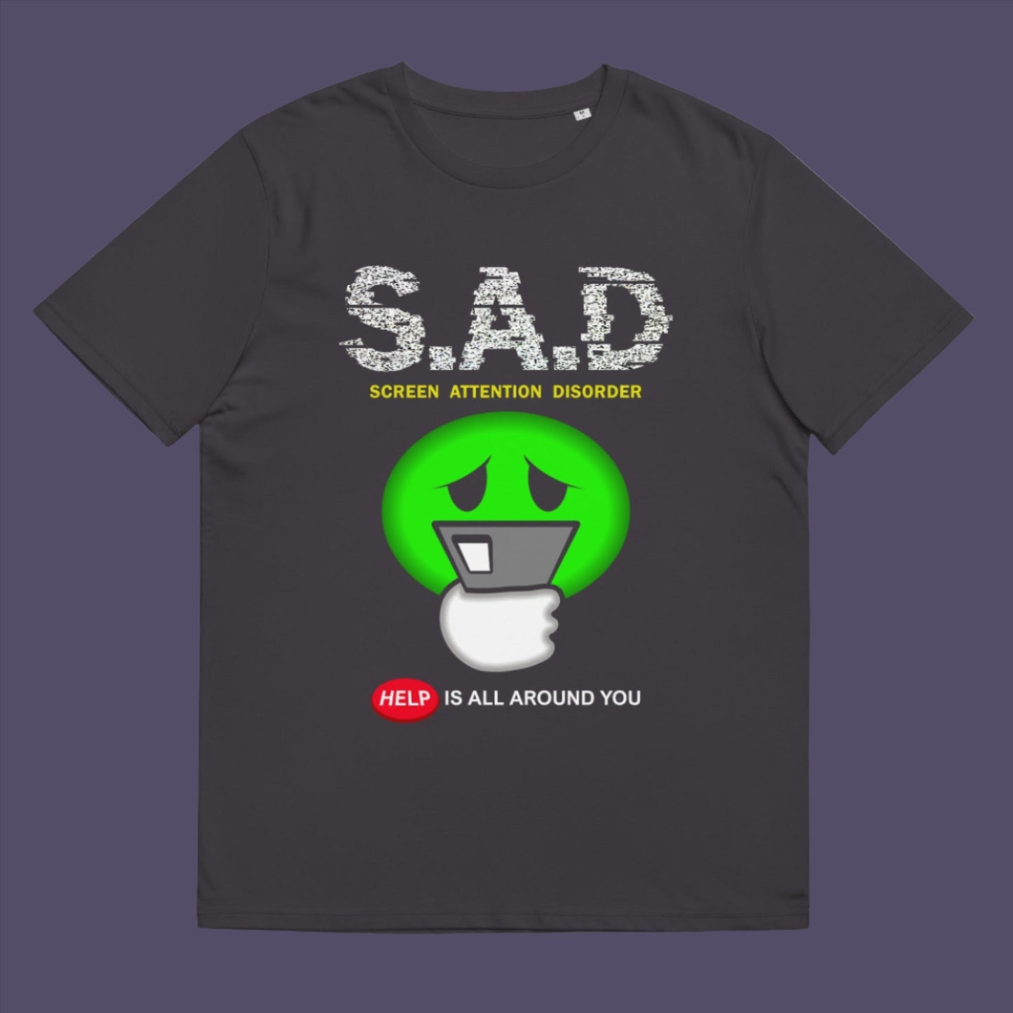 Anthracite t-shirt. A funny anti-mobile phone t-shirt. The next time a mobile zombie bumps into you in an empty street don't get angry, show some sympathy and support by wearing this social awareness design. Made from 100% organic ring-spun cotton, this satirical and sarcastic t-shirt is unisex, high-quality, super comfy, and best of all, eco-friendly.