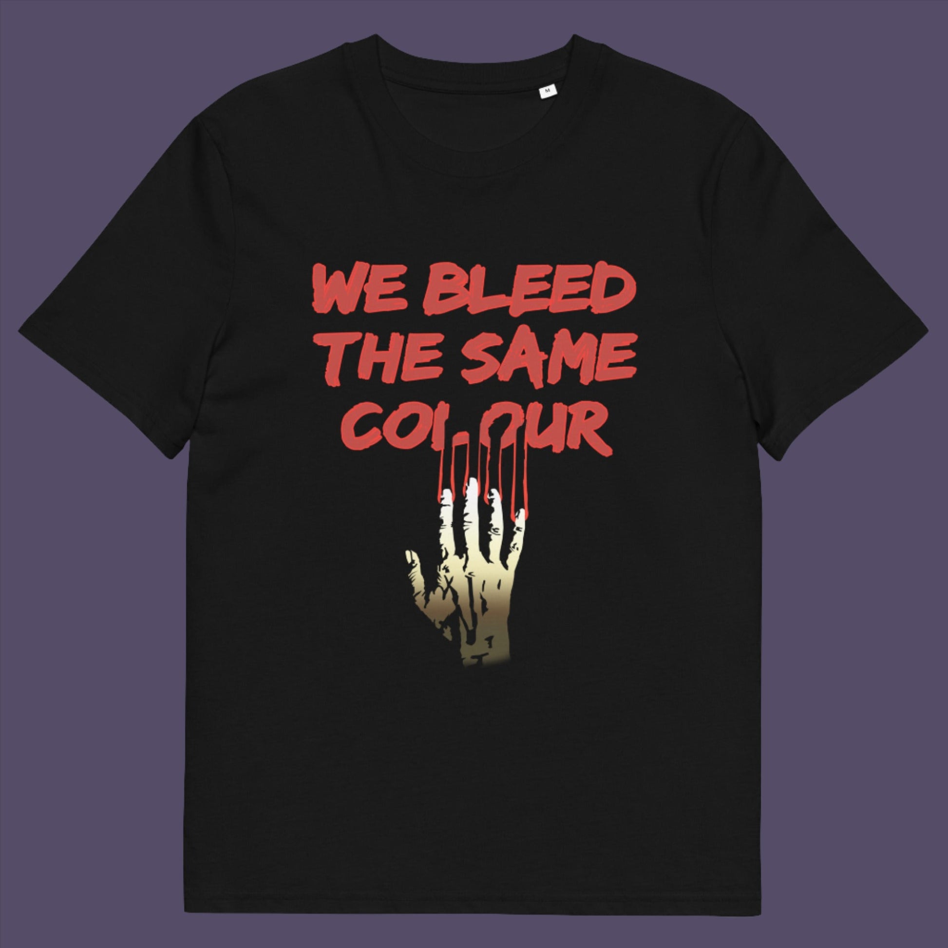 Black t-shirt. This anti racism t-shirt design highlights how shallow racism is. show you stand against prejudice with this street style underground art on apparel. Made from 100% organic ring-spun cotton, this social awareness anti racism t-shirt is unisex, high-quality, super comfy, and best of all, eco-friendly.