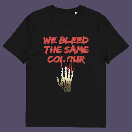 Black t-shirt. This anti racism t-shirt design highlights how shallow racism is. show you stand against prejudice with this street style underground art on apparel. Made from 100% organic ring-spun cotton, this social awareness anti racism t-shirt is unisex, high-quality, super comfy, and best of all, eco-friendly.