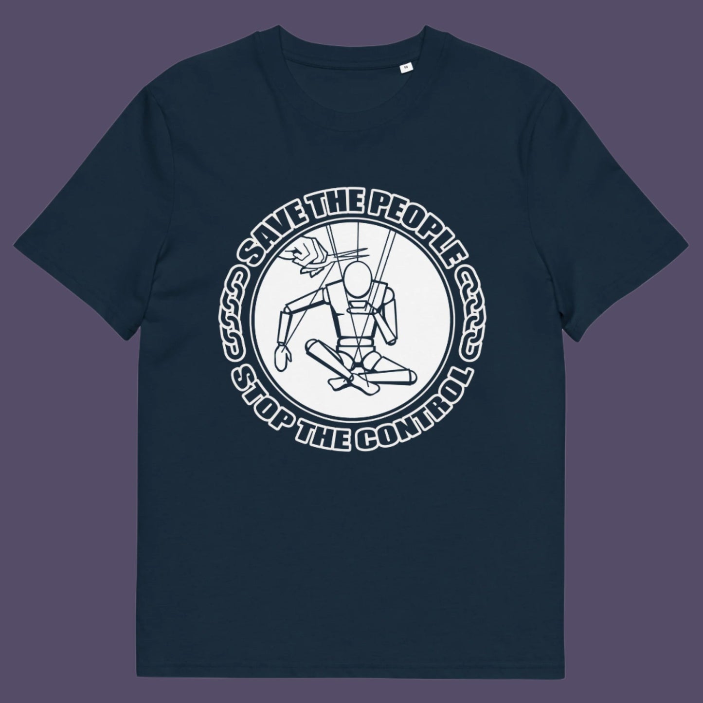 French navy t-shirt. This political t-shirt carries an anti-dictatorship message and encourages independent thought. A unique design promoting freedom of choice and a less controlling government. Made from 100% organic ring-spun cotton, this political t-shirt is unisex, high-quality, super comfy, and best of all, eco-friendly.