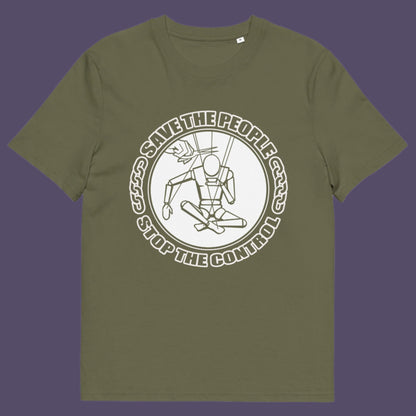 Khaki t-shirt. This civil rights t shirt carries an anti-dictatorship message and encourages independent thought and social awareness. A unique design promoting freedom of choice and a less controlling government. Made from 100% organic ring-spun cotton, this civil liberties t shirt is unisex, high-quality, super comfy, and best of all, eco-friendly.