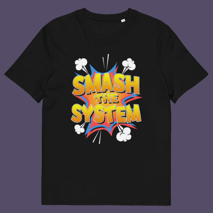 Black t-shirt. A funny political t-shirt in a comic book style. A unique design for all you politically impatient comic book fans. Made from 100% organic ring-spun cotton, this humorous political t-shirt is unisex, high-quality, super comfy, and best of all, eco-friendly.