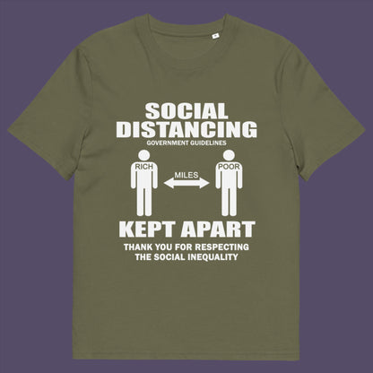 Khaki t-shirt. An anti government t shirt design representing a much older form of social distancing in our society. Class inequality. This anti establishment t-shirt design promote social awareness of the class divide our system creates. Made from 100% organic ring-spun cotton, this non conformist t shirt is unisex, high-quality, super comfy, and best of all, eco-friendly.
