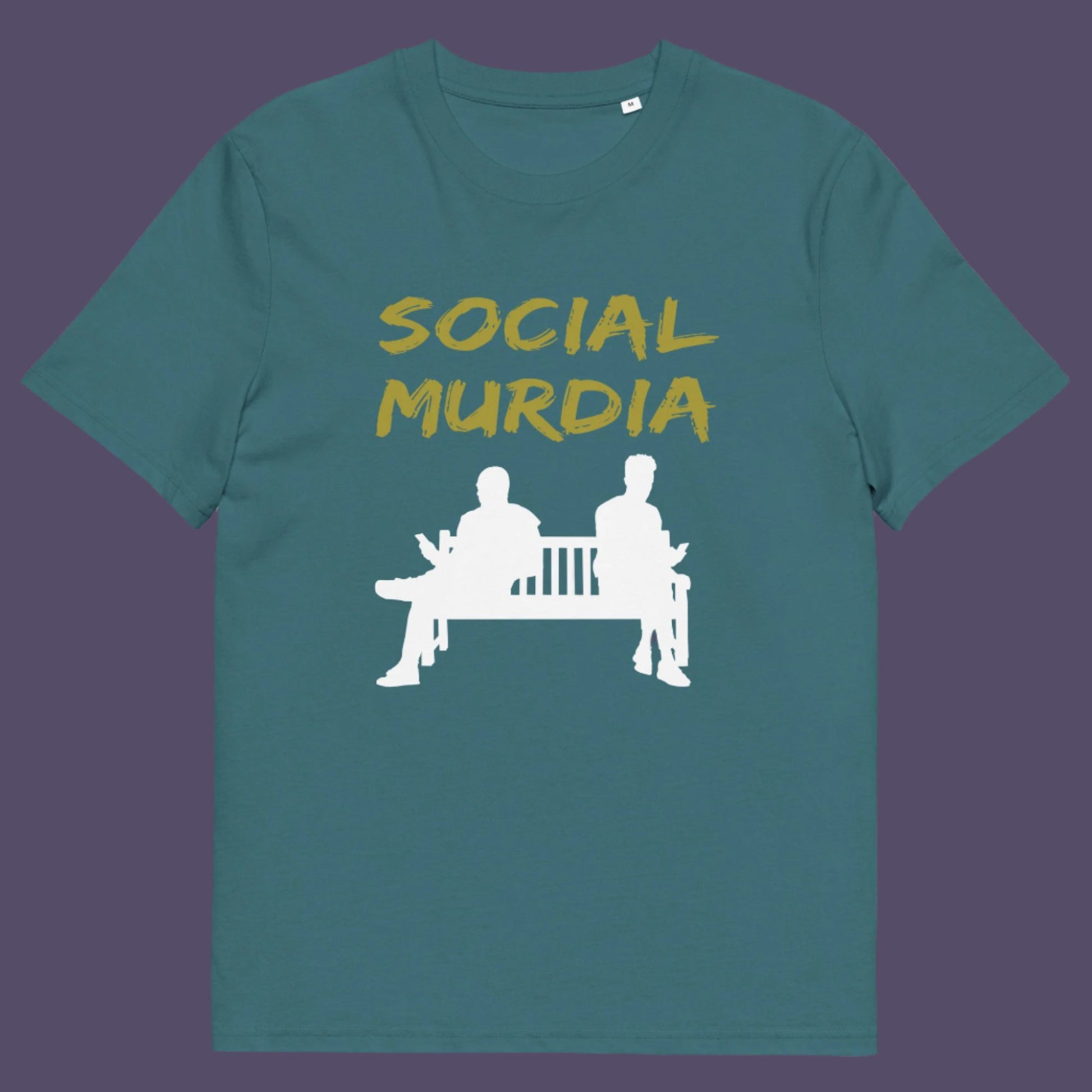 Stargazer t-shirt. An anti-social media t-shirt arguing against the abuse of social media and mobile phones. The main aim of social media is to connect people, but it doesn't look like that from street level. This anti-mobile phone design suggests society is actually being murdered by media on mobiles. Made from 100% organic ring-spun cotton, this anti-social media t-shirt is unisex, high-quality, super comfy, and best of all, eco-friendly.