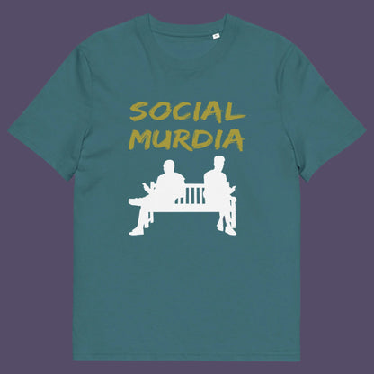 Stargazer t-shirt. An anti mobile phone abuse t shirt arguing against the abuse of social media and mobile phones. The main aim of social media is to connect people, but it doesn't look like that from street level. This anti-mobile phone design suggests society is actually being murdered by media on mobiles. Made from 100% organic ring-spun cotton, this anti social media t shirt is unisex, high-quality, super comfy, and best of all, eco-friendly.