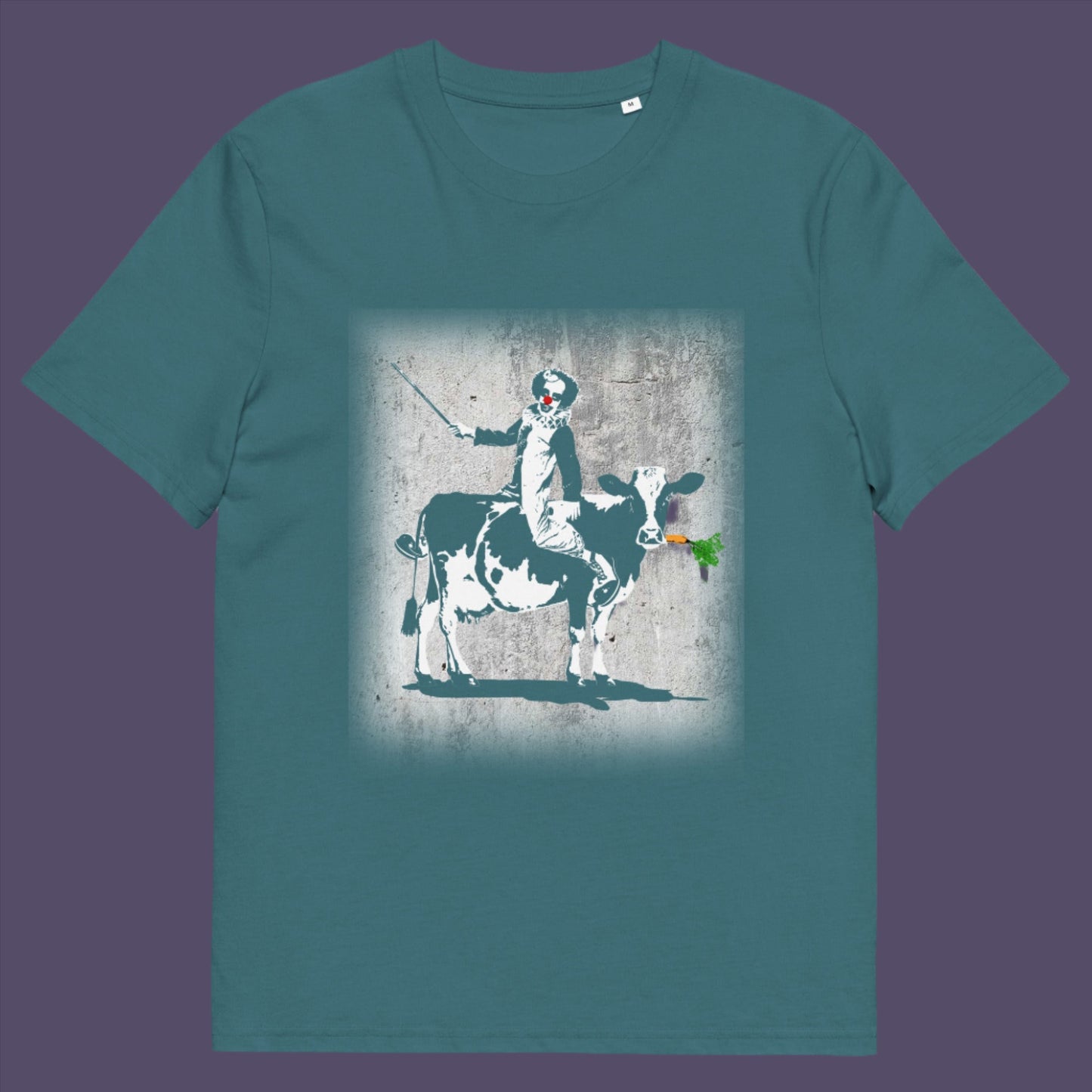 Stargazer t-shirt. A graffiti Banksy style t-shirt. A metaphor for a system of motivation. The 'stick or carrot' argument portrayed in a street art stencil design. Made from 100% organic ring-spun cotton, this underground art t-shirt is unisex, high-quality, super comfy, and best of all, eco-friendly.