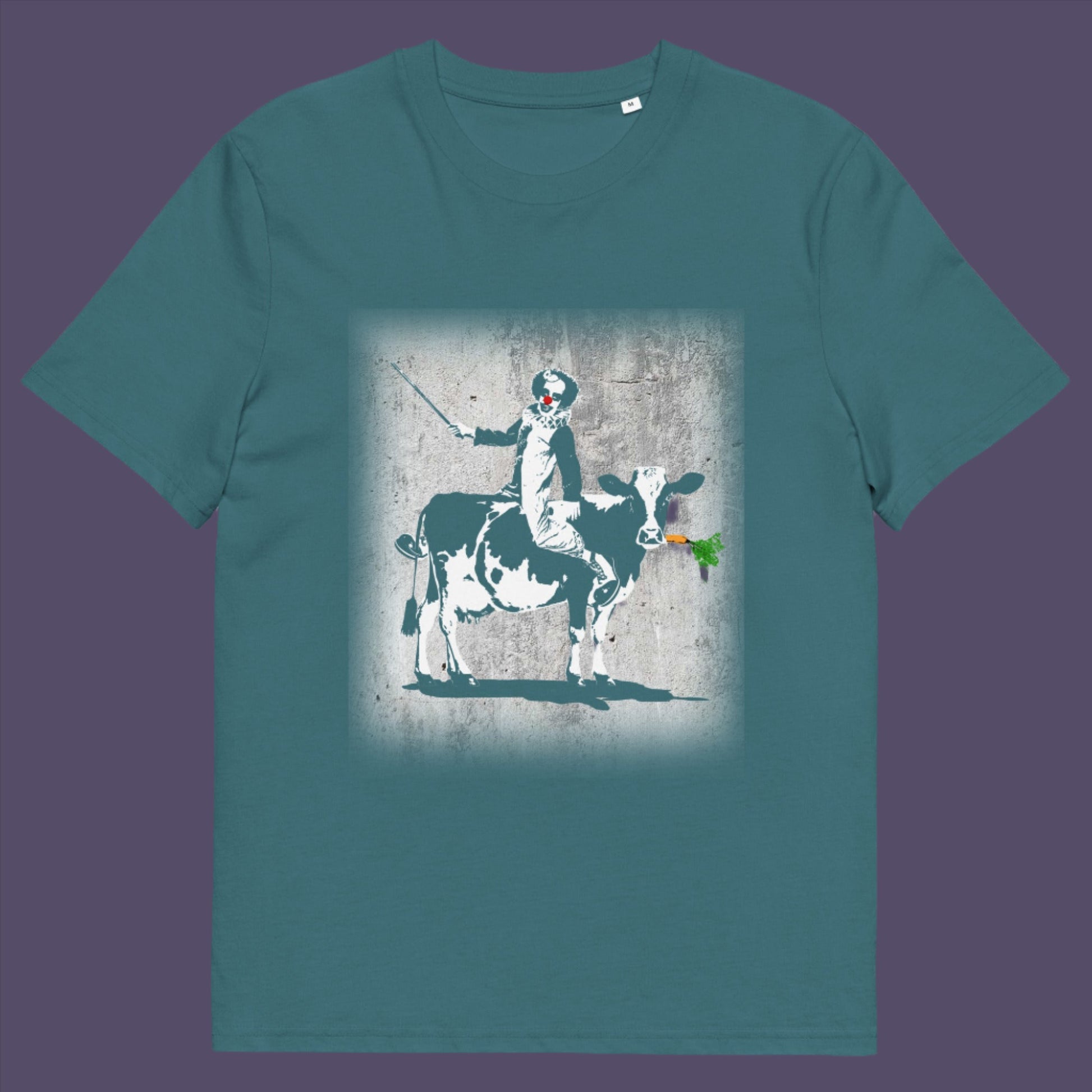 Stargazer t-shirt. A graffiti Banksy style t-shirt. A metaphor for a system of motivation. The 'stick or carrot' argument portrayed in a street art stencil design. Made from 100% organic ring-spun cotton, this underground art t-shirt is unisex, high-quality, super comfy, and best of all, eco-friendly.