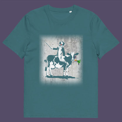 Stargazer t-shirt. A stencil graffiti t shirt. A metaphor for a system of motivation. The 'stick or carrot' argument portrayed in a street art stencil design. Made from 100% organic ring-spun cotton, this urban art t shirt is unisex, high-quality, super comfy, and best of all, eco-friendly.