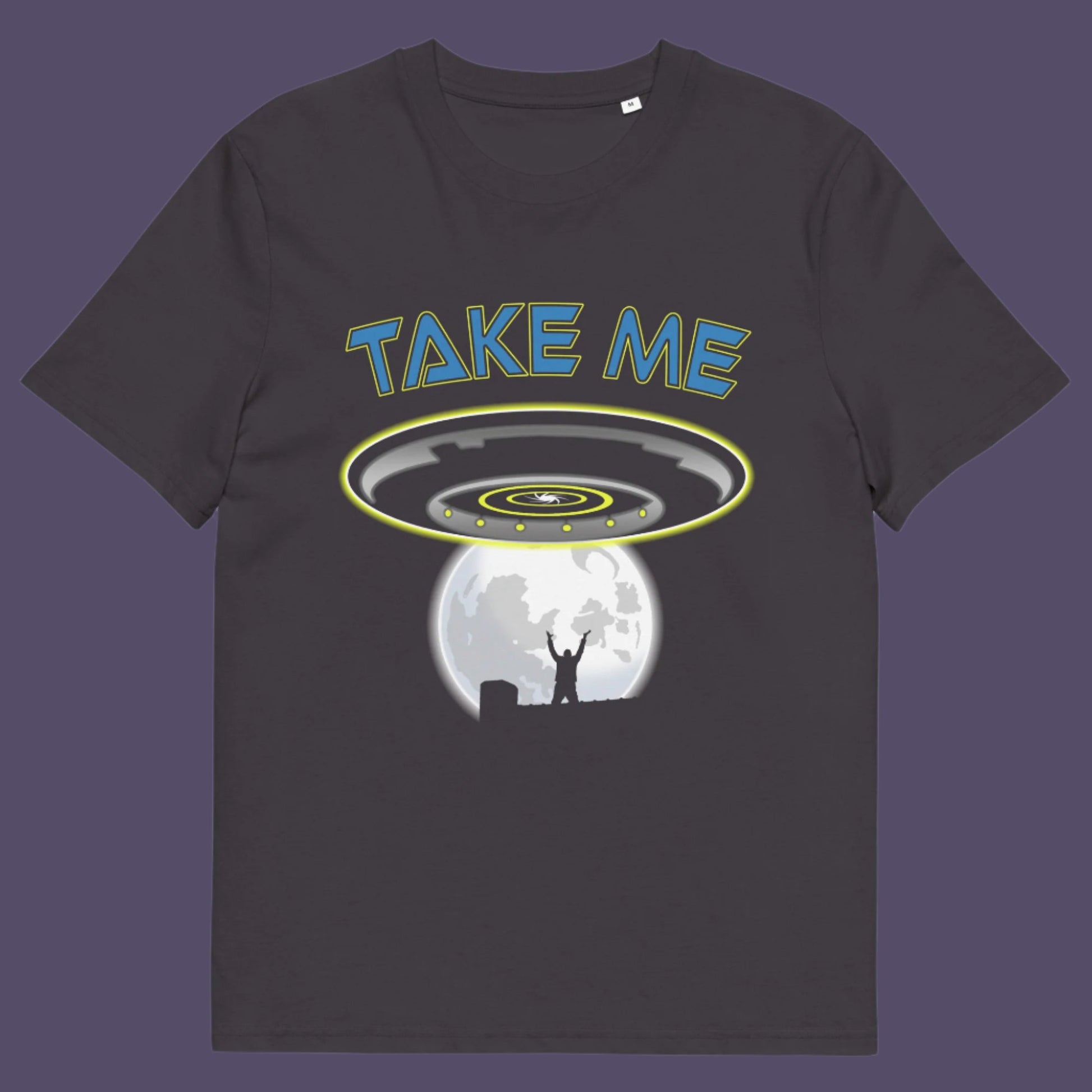 Anthracite t-shirt. This funny alien abduction t-shirt is a must for everyone who feels they have you had enough of this planet or, more to the point, the human race. Do you sometimes think you would be better off being abducted ? Made from 100% organic ring-spun cotton, this funny sci fi t-shirt is unisex, high-quality, super comfy, and best of all, eco-friendly.