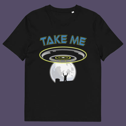 Black t-shirt. This funny alien abduction t-shirt is a must for everyone who feels they have you had enough of this planet or, more to the point, the human race. Do you sometimes think you would be better off being abducted ? Made from 100% organic ring-spun cotton, this funny sci fi t-shirt is unisex, high-quality, super comfy, and best of all, eco-friendly.