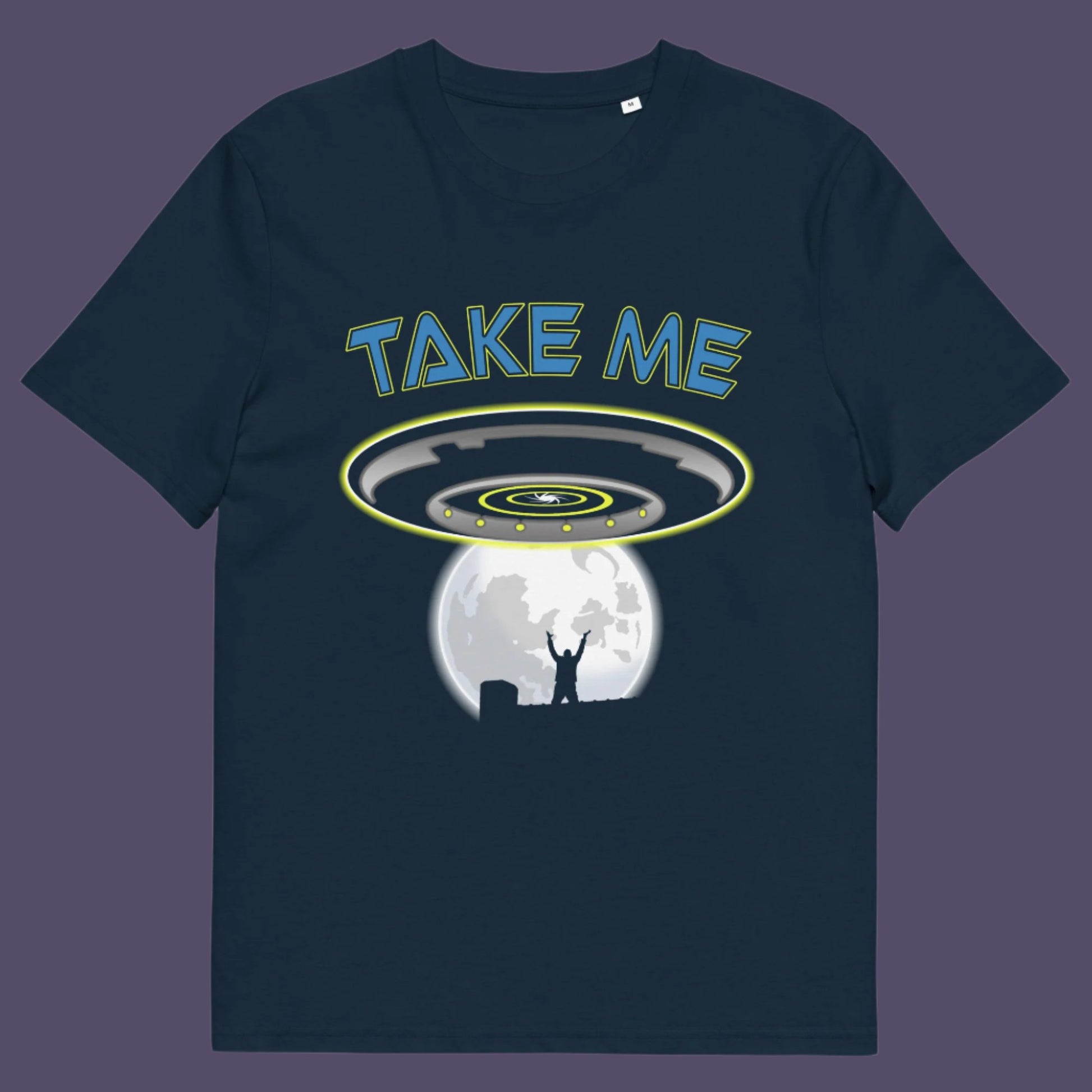 French navy t-shirt. This funny alien abduction t-shirt is a must for everyone who feels they have you had enough of this planet or, more to the point, the human race. Do you sometimes think you would be better off being abducted ? Made from 100% organic ring-spun cotton, this funny sci fi t-shirt is unisex, high-quality, super comfy, and best of all, eco-friendly.