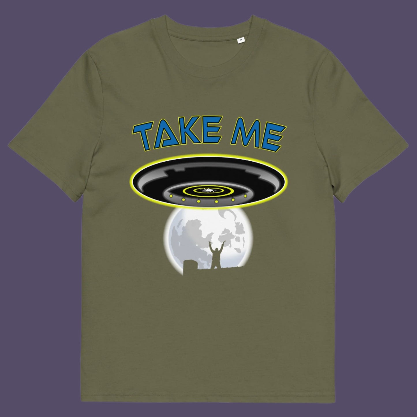 Khaki t-shirt. This funny alien abduction t-shirt is a must for everyone who feels they have you had enough of this planet or, more to the point, the human race. Do you sometimes think you would be better off being abducted ? Made from 100% organic ring-spun cotton, this funny sci fi t-shirt is unisex, high-quality, super comfy, and best of all, eco-friendly.