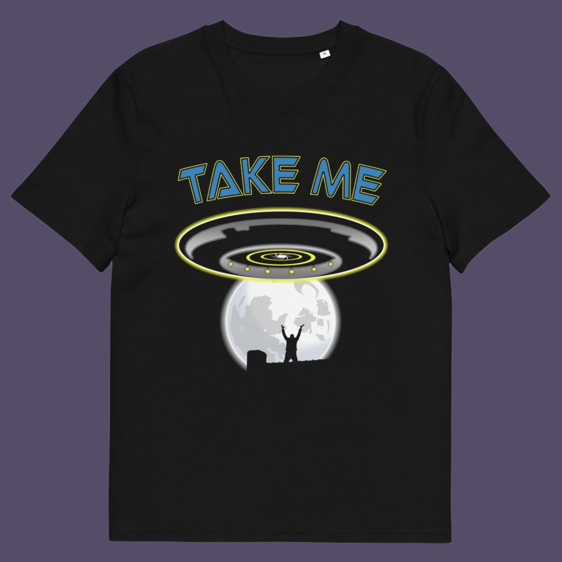 Black t-shirt. This alien abduction t shirt is a must for everyone who feels they have you had enough of this planet or, more to the point, the human race. Do you sometimes think you would be better off being abducted ? Made from 100% organic ring-spun cotton, this cool sci fi t shirt is unisex, high-quality, super comfy, and best of all, eco-friendly.