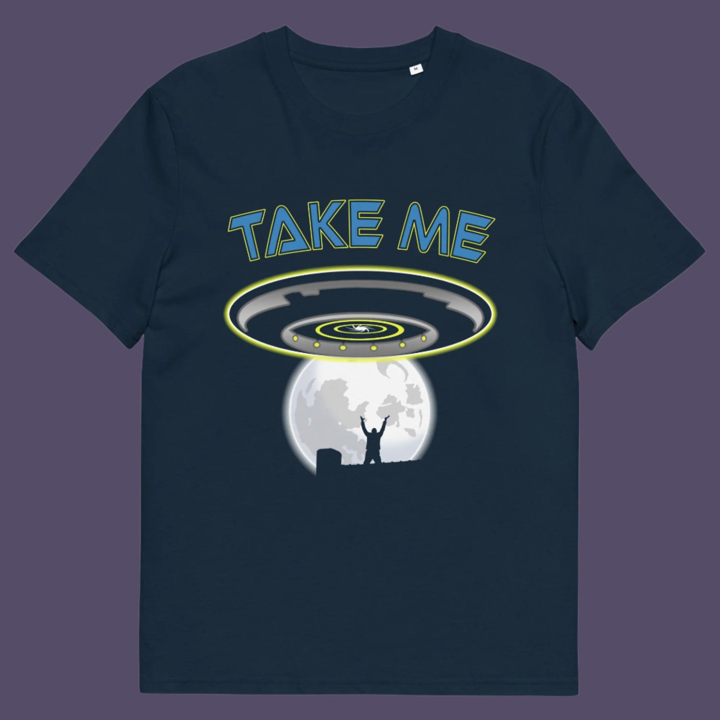French navy t-shirt. This alien abduction t shirt is a must for everyone who feels they have you had enough of this planet or, more to the point, the human race. Do you sometimes think you would be better off being abducted ? Made from 100% organic ring-spun cotton, this cool sci fi t shirt is unisex, high-quality, super comfy, and best of all, eco-friendly.