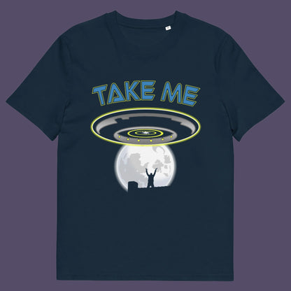 French navy t-shirt. This alien abduction t shirt is a must for everyone who feels they have you had enough of this planet or, more to the point, the human race. Do you sometimes think you would be better off being abducted ? Made from 100% organic ring-spun cotton, this cool sci fi t shirt is unisex, high-quality, super comfy, and best of all, eco-friendly.