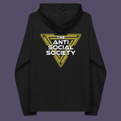 This anti-social clothing design gives you an oxymoron to ponder, the more and more you don't want to be a member, the more you become one. A satirical counterculture dig at modern society. Comfortable and practical. It's extra soft and has a convenient front pouch pocket. Made from organic cotton and recycled polyester, this social awareness hoodie is a great eco-friendly choice.