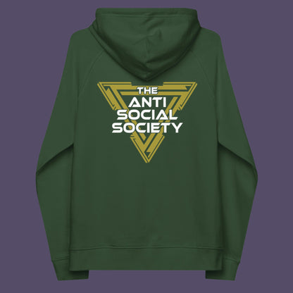 This anti-social clothing design gives you an oxymoron to ponder, the more and more you don't want to be a member, the more you become one. A satirical counterculture dig at modern society. Comfortable and practical. It's extra soft and has a convenient front pouch pocket. Made from organic cotton and recycled polyester, this social awareness hoodie is a great eco-friendly choice.