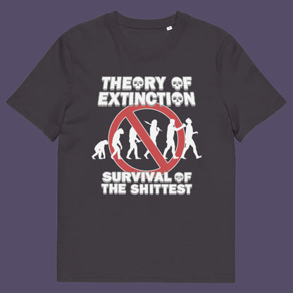 Anthracite t shirt. This broken society t shirt design questions our evolution and suggests we are headed for a dark future. In a capitalist system built to promote greed, are we evolving any more or is constantly competing with each other the beginning of the end. Made from 100% organic ring-spun cotton, these funny extinction t shirts are unisex, high quality, super comfy, and best of all, eco-friendly.