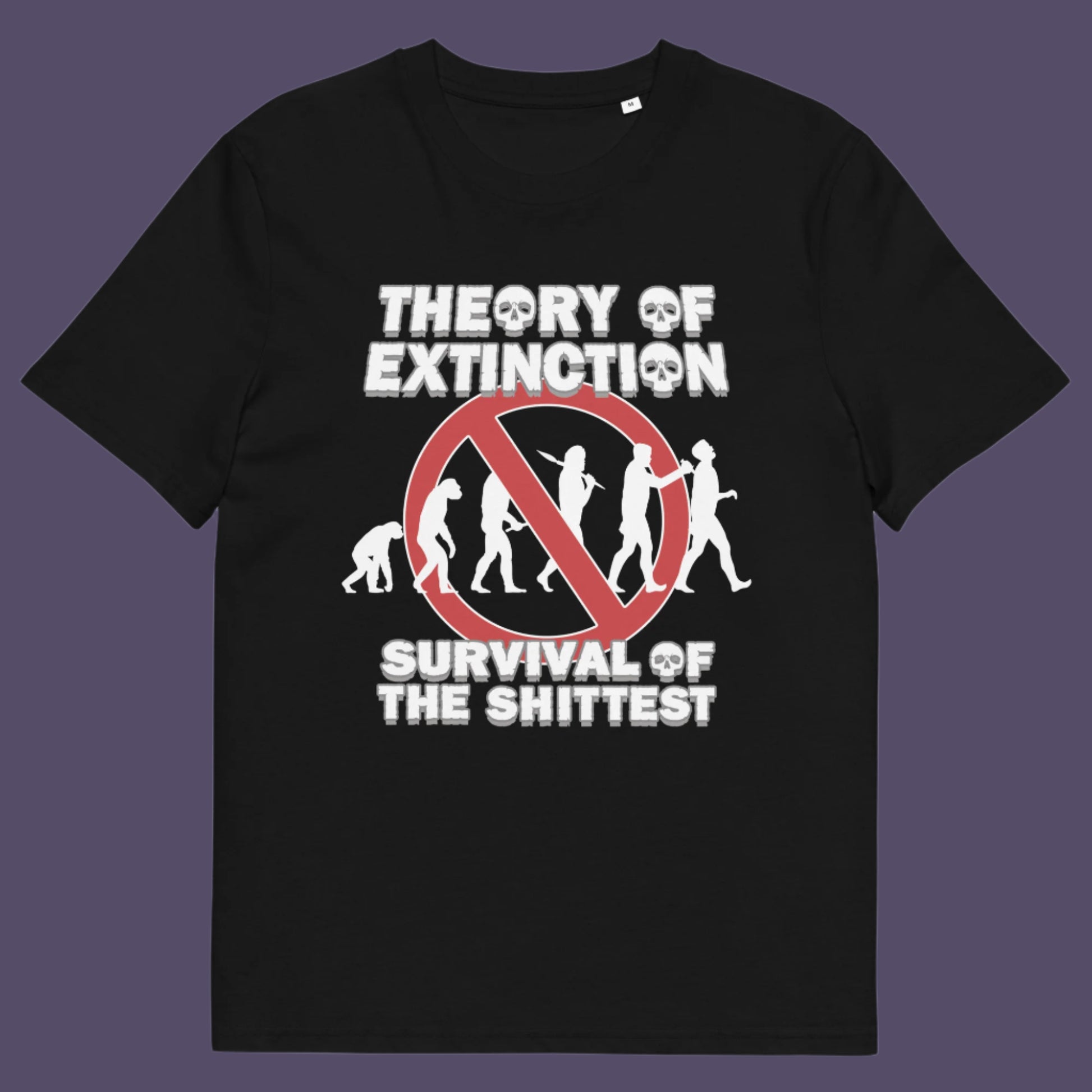 Black t shirt. This broken society t shirt design questions our evolution and suggests we are headed for a dark future. In a capitalist system built to promote greed, are we evolving any more or is constantly competing with each other the beginning of the end. Made from 100% organic ring-spun cotton, these funny extinction t shirts are unisex, high quality, super comfy, and best of all, eco-friendly.