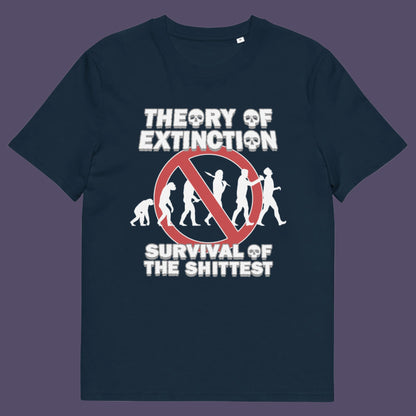 French navy t shirt. This broken society t shirt design questions our evolution and suggests we are headed for a dark future. In a capitalist system built to promote greed, are we evolving any more or is constantly competing with each other the beginning of the end. Made from 100% organic ring-spun cotton, these funny extinction t shirts are unisex, high quality, super comfy, and best of all, eco-friendly.